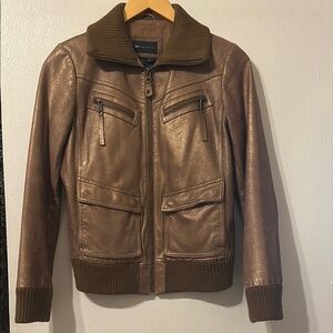 Mango Bronze Brown Bomber Jacket with Ribbed Waistband